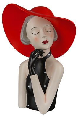 Poly Figur "Lady" mit rotem Hut, Höhe 27cm, von Gilde
