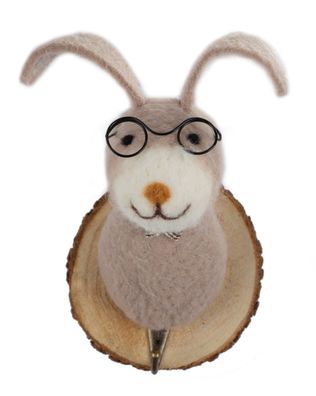 Kleiderhaken Hase mit Brille, Handarbeit, Filz und Holz, von Baden, Höhe 16cm