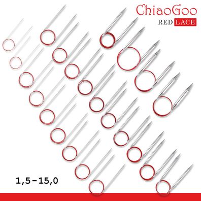 ChiaoGoo Red Lace Rundstricknadeln 40 - 150 cm Edelstahl hochwertig 23 Größen