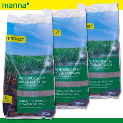 MANNA 3 x 5 kg Rasendünger mit Bodenaktivator Rasen Regeneration Spielrasen
