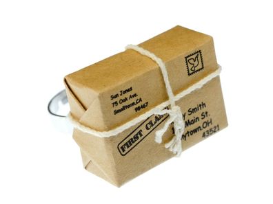 Paket Päckchen Ring Miniblings Fingerring Post Brief Postamt Postler Papier