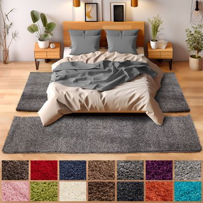 Shaggy Hochflor Teppich Carpet 3TLG Bettumrandung Läufer Set Schlafzimmer Flur