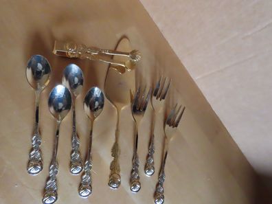 Besteck goldfarben auf Griff Rosenrelief verschiedene Teile u. Firmen