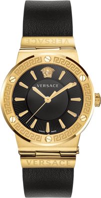 Versace VEVH00320 Greca Logo gold schwarz Leder Damen Uhr NEU