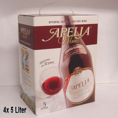 Greek Wine Cellars Kourtaki Apelia 4x 5l Rotwein trocken Bag in Box mit Zapfhahn