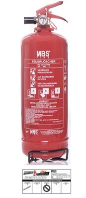 2kg MBS FIRE ABC Pulver Dauerdruck Feuerlöscher EN 3 inkl. KFZ Halter u. Plaket