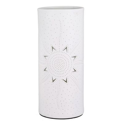 Porzellan Lampe Zylinder Sonne, Tischleuchte, von Gilde, weiß, D12x28cm