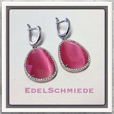 Edelschmiede925 Ohrringe 925 Silber rosafarbener Stein mit Zirk