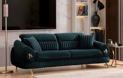 Grün Dreisitzer Luxus Couch Modernes Holz Design Wohnzimmermöbel neu