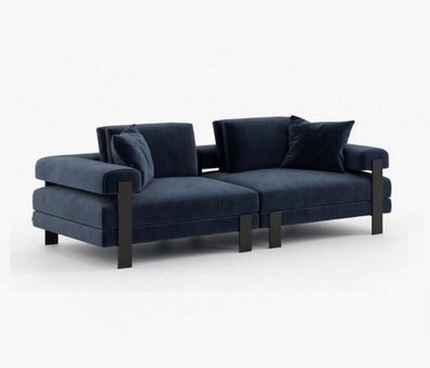 Sofa 2 Sitzer Polstersofa Blau Textill Design Modern Couch Sofas Luxus