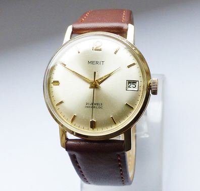 Schöne Merit Classic Calendar 21 Jewels Herren Vintage Armbanduhr