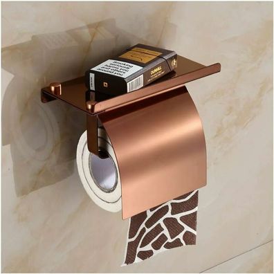 Wandmontierter Toilettenpapierhalter mit Telefonablage, Edelstahl 304, Rosgold