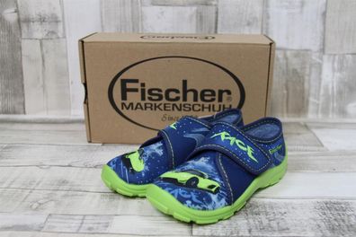 Fischer Jungen Klett-Hausschuh blau-grün mit grünem Rennauto - EU-Schuhg...