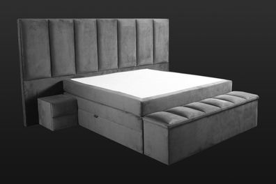 Graues Doppelbett + 2x Nachttische klassisches Schlafzimmermöbel Design eleganter