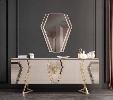 Luxus Weiß-Goldene Kommode mit Spiegel Designer Sideboard Holzmöbel