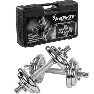 MOVIT® Kurzhantel Set 20kg Hantel Set Hantelscheiben Gewichte Koffer 2x10kg