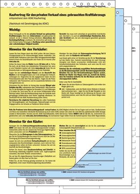 Sigel® KV440 Kaufvertrag für gebrauchtes Kfz offizieller ADAC-Vordruck A4 4 Blatt