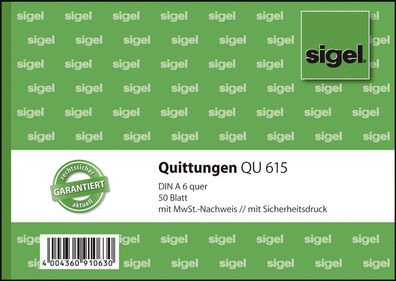 Sigel® QU615 Quittungen mit Sicherheitsdruck - A6 quer, MP, 50 Blatt(T)