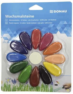 DONAU 5220100-99 Wachsmalsteine Tropfen - 12 Farben sortiert, 1 Radierer