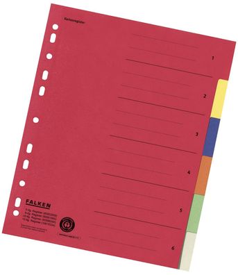 Falken 80001993 Zahlenregister - 1-6, Karton farbig, A4, 6 Farben, gelocht mit ...