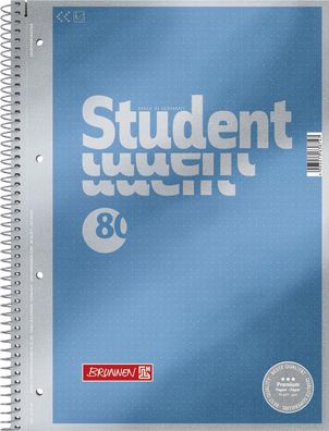 5X Brunnen 1067147 Collegeblock Premium Student, A4, 80 Blatt, punktiert, blau