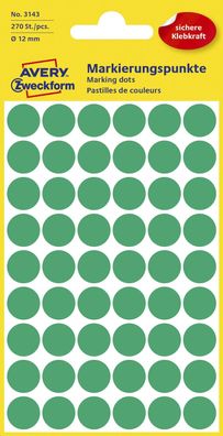 Avery Zweckform® 3143 Markierungspunkte - Ø 12 mm, 5 Blatt/270 Etiketten, grün