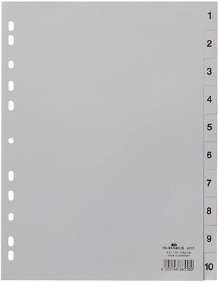 Durable 6511 10 Zahlenregister - PP, 1 - 10, grau, A4, 10 Blatt