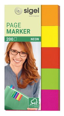 Sigel® HN650 Haftmarker Neon - 50 x 20 mm, 5 Farben, 200 Streifen