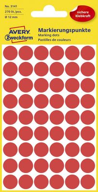 Avery Zweckform® 3141 Markierungspunkte Ø 12 mm 5 Blatt/270 Etiketten rot