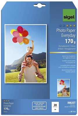 Sigel® IP713 Inkjet Fotopapier Everyday - A4, hochglänzend, 170 g/ qm, 20 Blatt