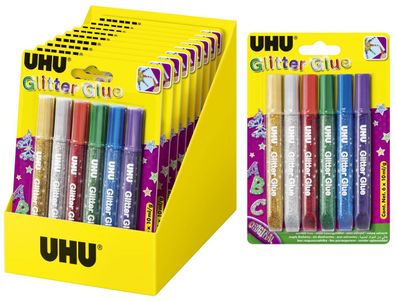 UHU® 39040 Young Creativ' Glitter Glue - 6 x 10 ml, 6 Farben sortiert, Infokarte