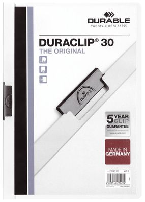 Durable 2200 02 Klemm-Mappe Duraclip® 30, DIN A4, weiß