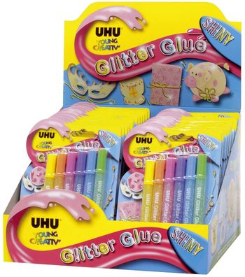 Uhu 39110 Young Creativ' Glitter Glue SHINY - 6 x 10 ml, 6 Farben sortiert, Infokarte