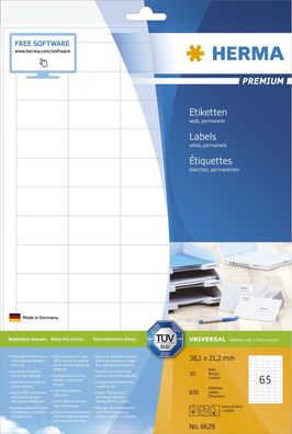 Herma 8629 8629 Premium Etikett - weiß, 38,1x21,2 mm, permanent, 650 Stück