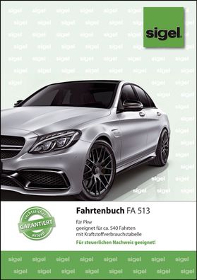 Sigel® FA513 Fahrtenbuch für Pkw - mit Klammerheftung, A5, 32 Blatt