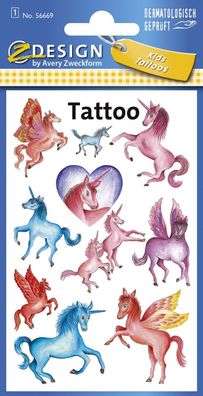 Avery Zweckform® 56669 Z-Design 56669, Kinder Tattoos, Einhörner, 1 Bogen/10 Tattoo