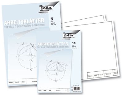 Folia 8203/5 Arbeitsblätter für technisches Zeichnen 120g/ qm, weiß, DIN A3, 5 Blatt