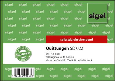 Sigel® SD022 Quittungen mit Sicherheitsdruck A6 quer einfaches Satzbild 1. und 2. ...