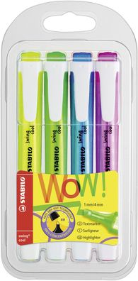 Stabilo® 275/4 Textmarker swing® cool - Kunststoffetui mit 4 Stiften