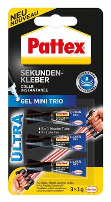 3x Pattex 9H PSMG3 Sekundenkleber Ultra Gel Mini Trio 3 Tuben 1 g