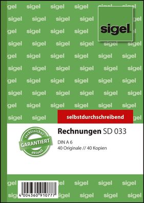 Sigel® SD033 Rechnungen - A6, 1. und 2. Blatt bedruckt, SD, MP, 2 x 40 Blatt