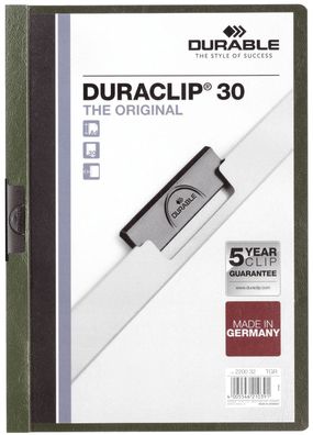 Durable 2200 32 Klemm-Mappe Duraclip® 30, DIN A4, petrol/ dunkelgrün