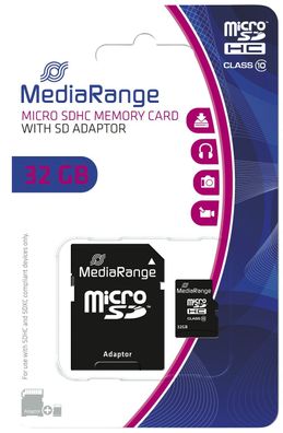 MediaRange MR959 Micro SDHC Speicherkarte 32GB Klasse 10 mit SD-Karten Adapter