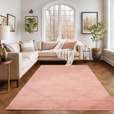 Gabbeh Optik Kurzflor Teppich Wohnzimmerteppich Büro Einfarbig Rosa Meliert