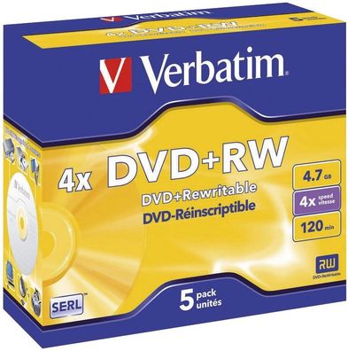 Verbatim 43229 1x5 Verbatim DVD + RW 4,7GB 4x Speed, matt silver Jewel Case