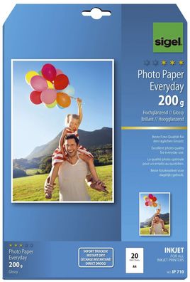 Sigel® IP710 Inkjet Fotopapier Everyday - A4, hochglänzend, 200 g/ qm, 20 Blatt