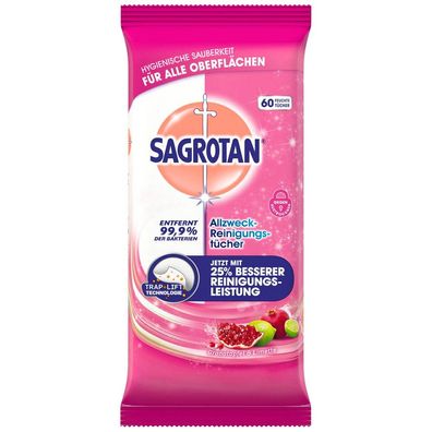 Sagrotan® 3059319 Granatapfel & Limette feuchte Allzwecktücher 60 Tücher