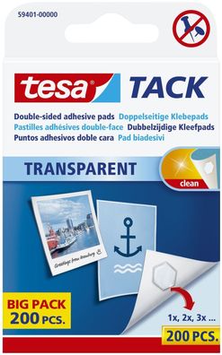 tesa® 59401-00000-01 Klebestück Tack - wieder ablösbar, 10 x 10 mm, transparent, ...