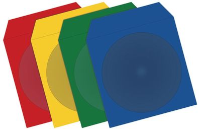 100er-Pack CD-Papiertaschen Colorpack (25xrot, 25xgrün, 25xblau,25xGelb) mit Lasch...