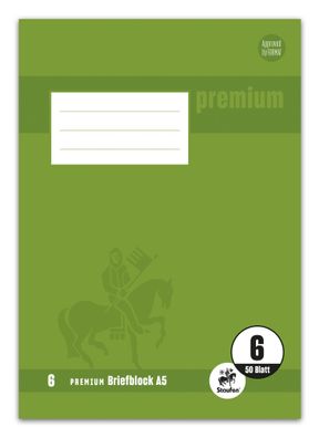 Staufen® 734040250 Briefblock Premium LIN 6 - A5, 90 g/ qm, 50 Blatt, blanco